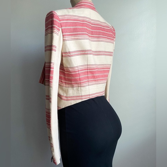 BCBG BCBGMAXAZRIA Abbey Stripe Abbey Cropped Blazer Jacket Asymmetrical Drape XS - Picture 9 of 14